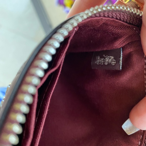 Coach Red Burgundy Leather & Glitter Embossed Logo Zippered Wristlet - Picture 9 of 16